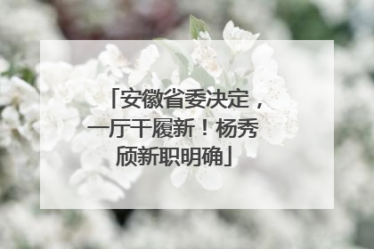 安徽省委决定，一厅干履新！杨秀颀新职明确
