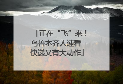 正在“飞”来！乌鲁木齐人速看 快递又有大动作